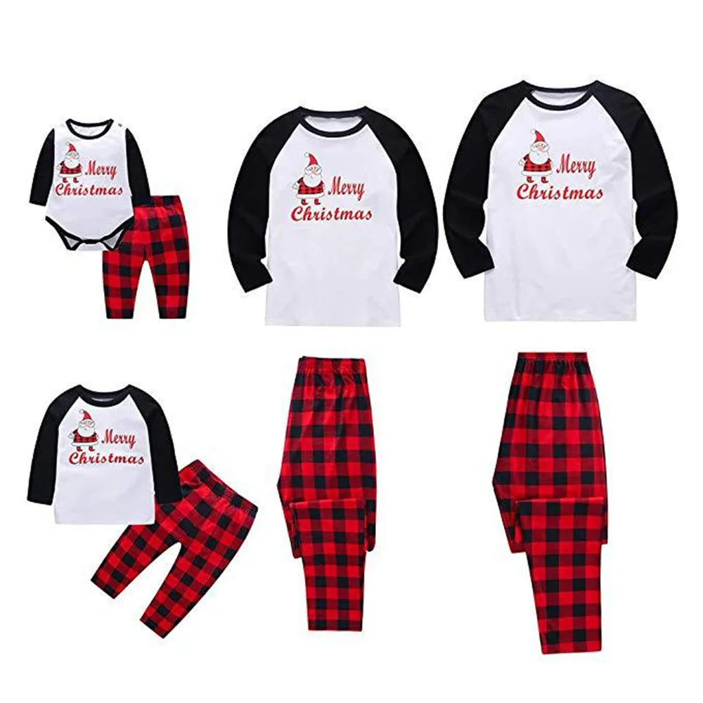 Merry Christmas Print Family Pajamas Set Clothes Parent-child Suit Home Sleepwear New Baby Kid Dad Mom Outfits | Мать и ребенок