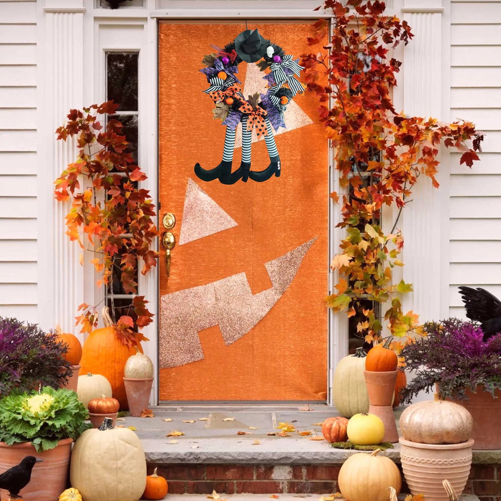Хэллоуин Осенняя Тыква Ведьма венок для входной двери с тыквами искусственные