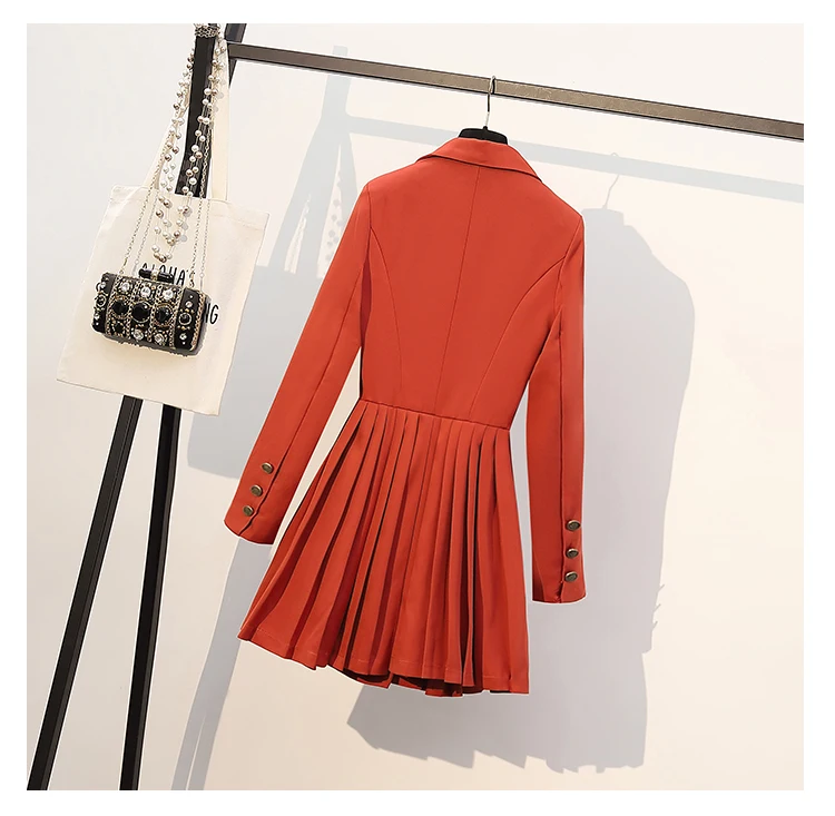 Женское двубортное плиссированное платье-пиджак черное/красное элегантное