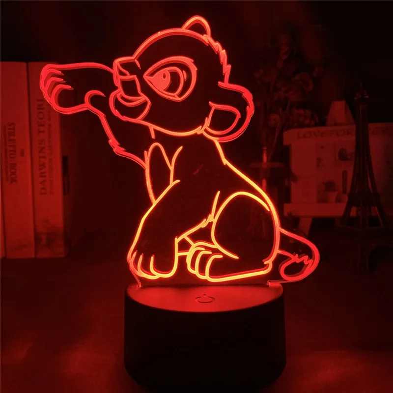 Мультфильм ночник Король Лев Simba светодиодный 3d свет изменение цвета Новинка