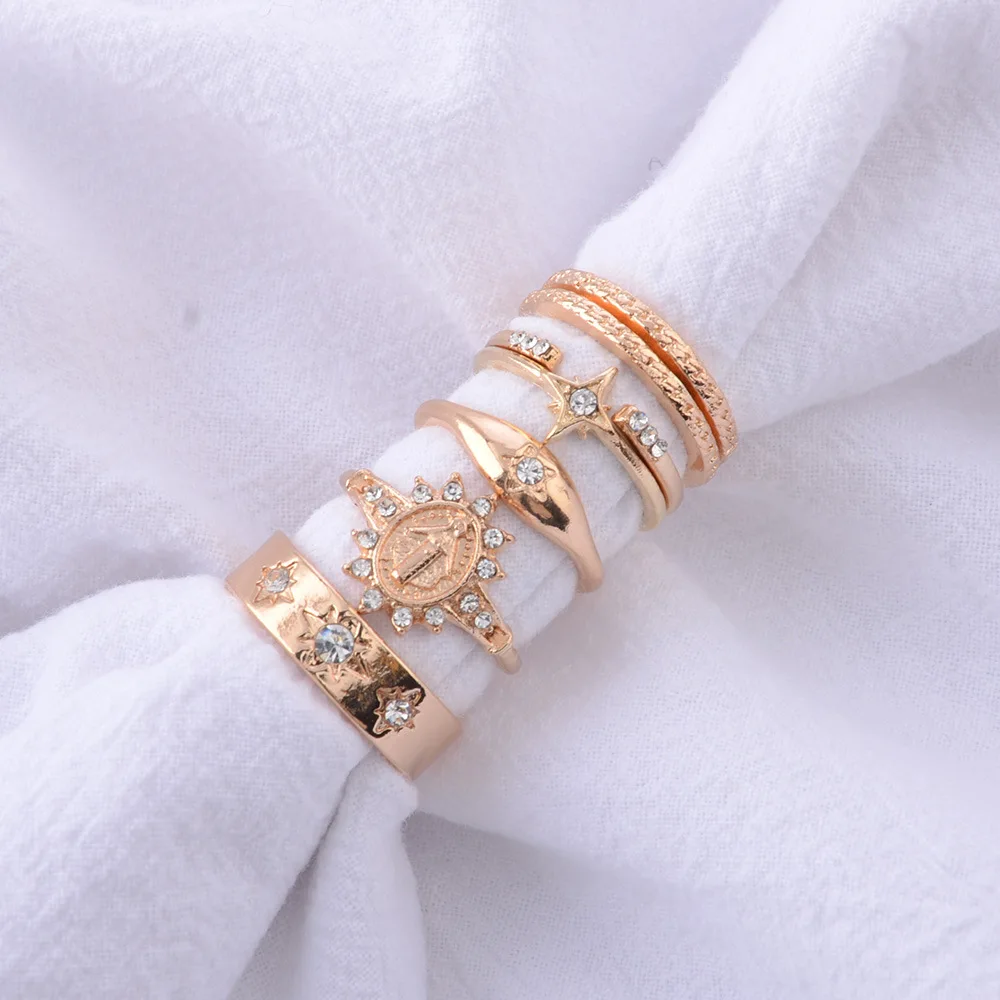 7 шт./компл. комплект колец на палец в стиле бохо со звездой и кристаллами модные