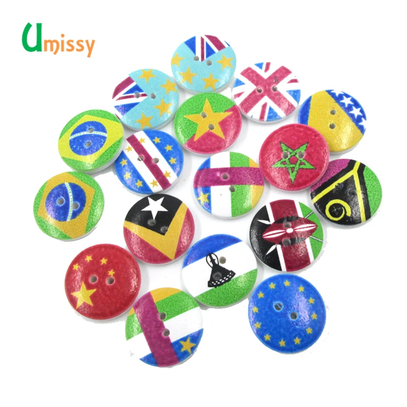 50 шт 20 мм прекрасные 2 отверстия флаг окрашенные деревянные декоративные кнопки