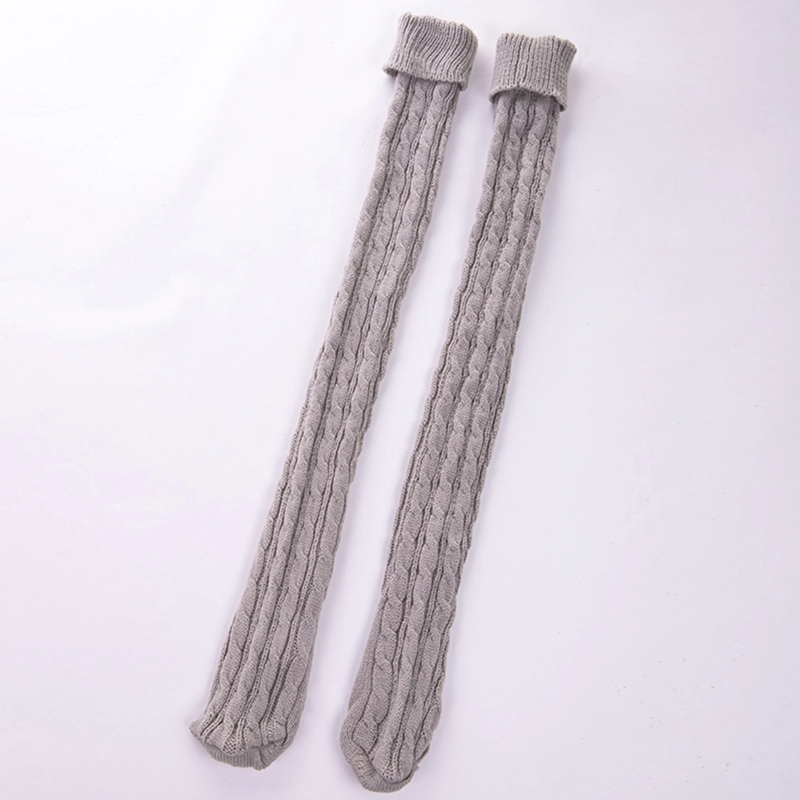 

Women Autumn Winter Solid Color Over Knee Socks Braid Knitted Stockings Warmer
