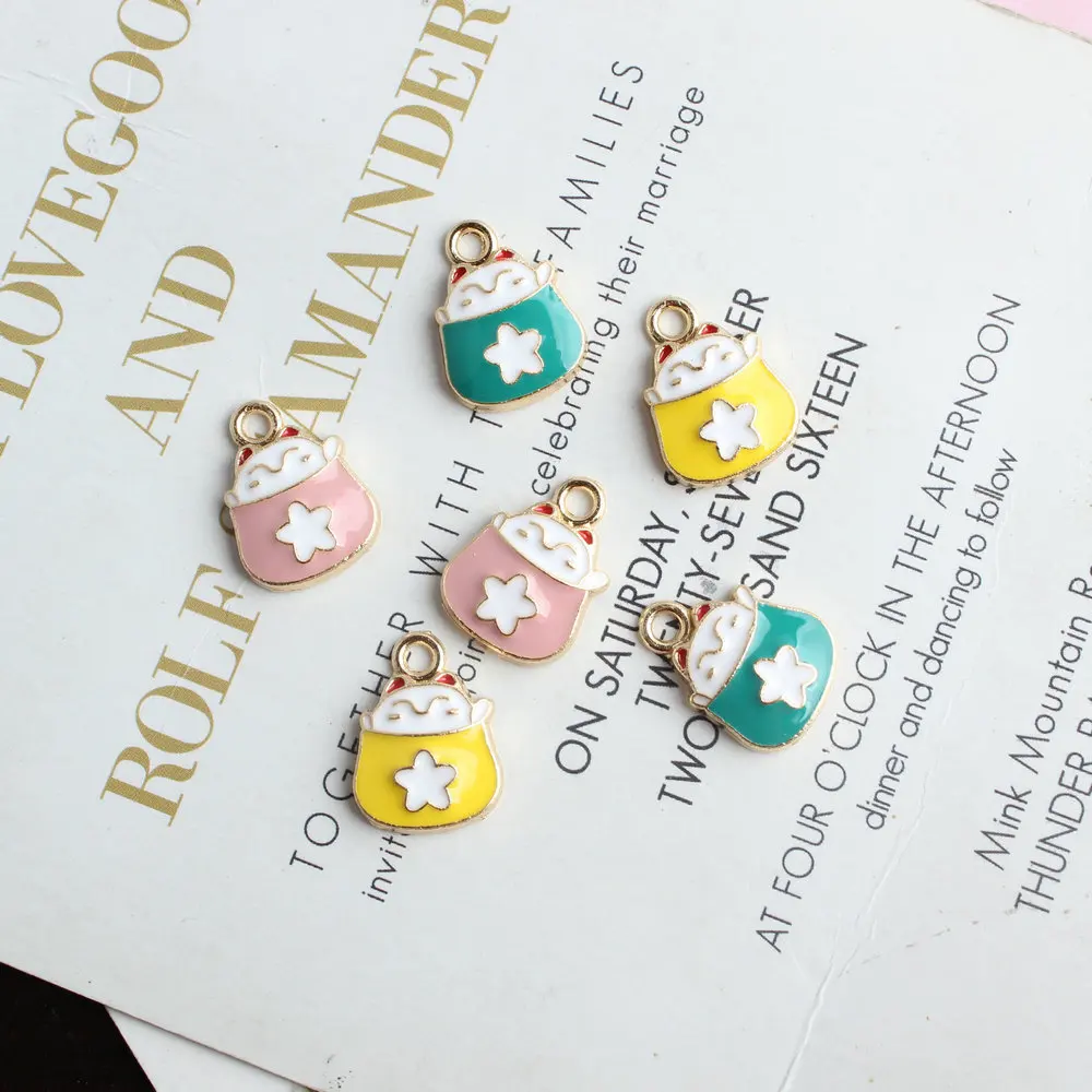 

Wholesale 100pcs 12*16mm Gold Tone Plated Enamel Alloy Charms Cute Floral Animal Cat Shape Metal Necklace Pendant Ornament DIY