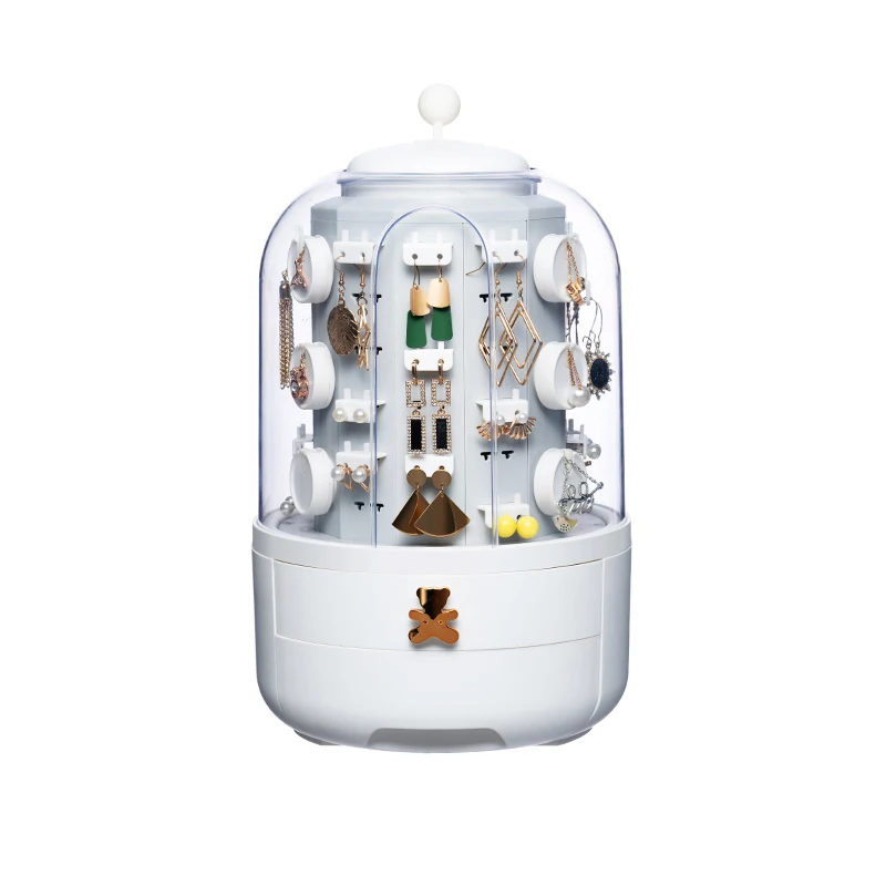 

Transparent Makeup Organizer 360 Rotating Jewelry Storage Box Makeup Storage Drawer Earrings and necklace Shelf Dustproof