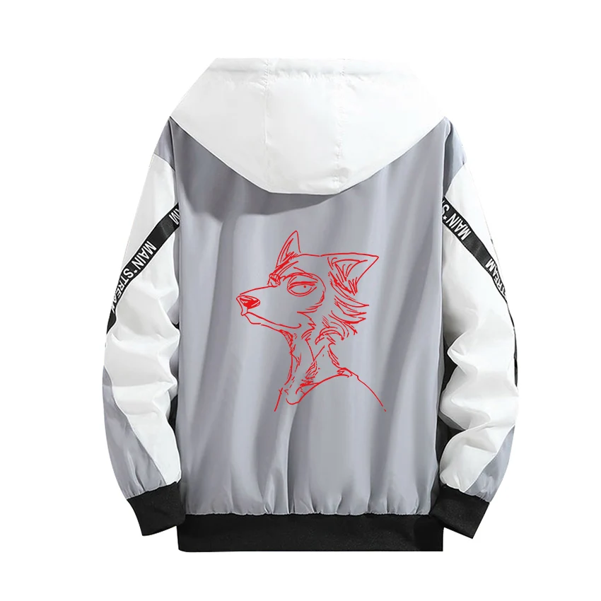 

Thick Jacket BEASTARS Cosplay Hoodie legoshi Haru Luminous Print Zipper Red Blue Gray Splicing Tops Winter Student Cotton Coat