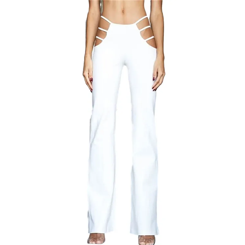 

Women Cut Out Sexy Pants High Waist Elasticity Bell Bottoms Solid Color Flare Leggings Y2K Club Streetwear