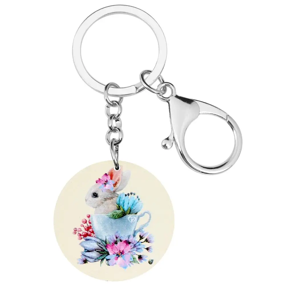 ARWA акриловый Круглый Цветок Пасхальный заяц Кролик Банни брелки брелок с принтом