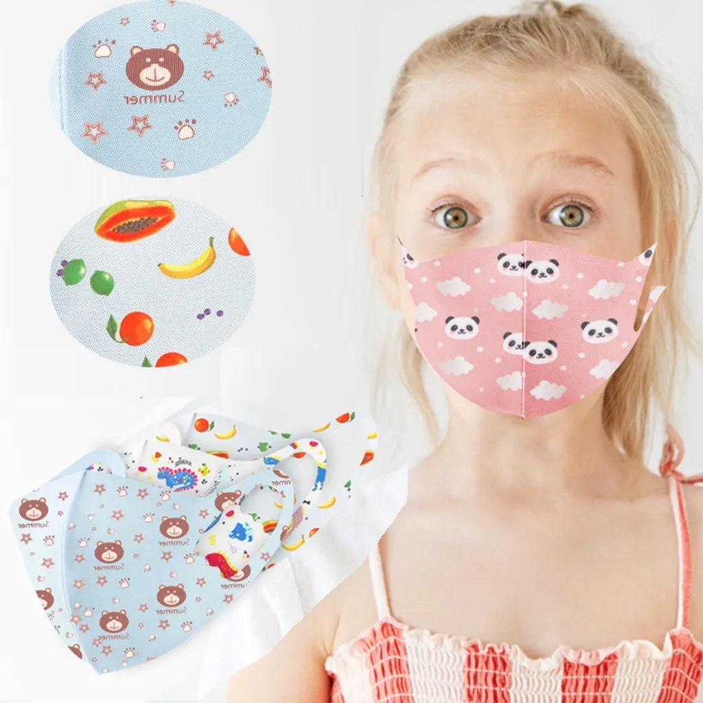 

10PCS Children's Washable Protective Face Mask Cute Cartoon Printed Reusable Breathable Soft Earloop Mask Kids Cycling Mask New