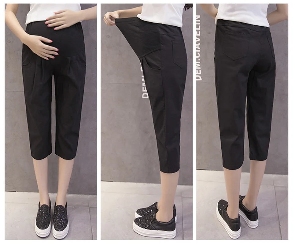 

Pregnant Women's Pants Go Out In Summer, Cotton and Hemp Sevens, Fashionable Hot Mom's Loose Belly Pants.