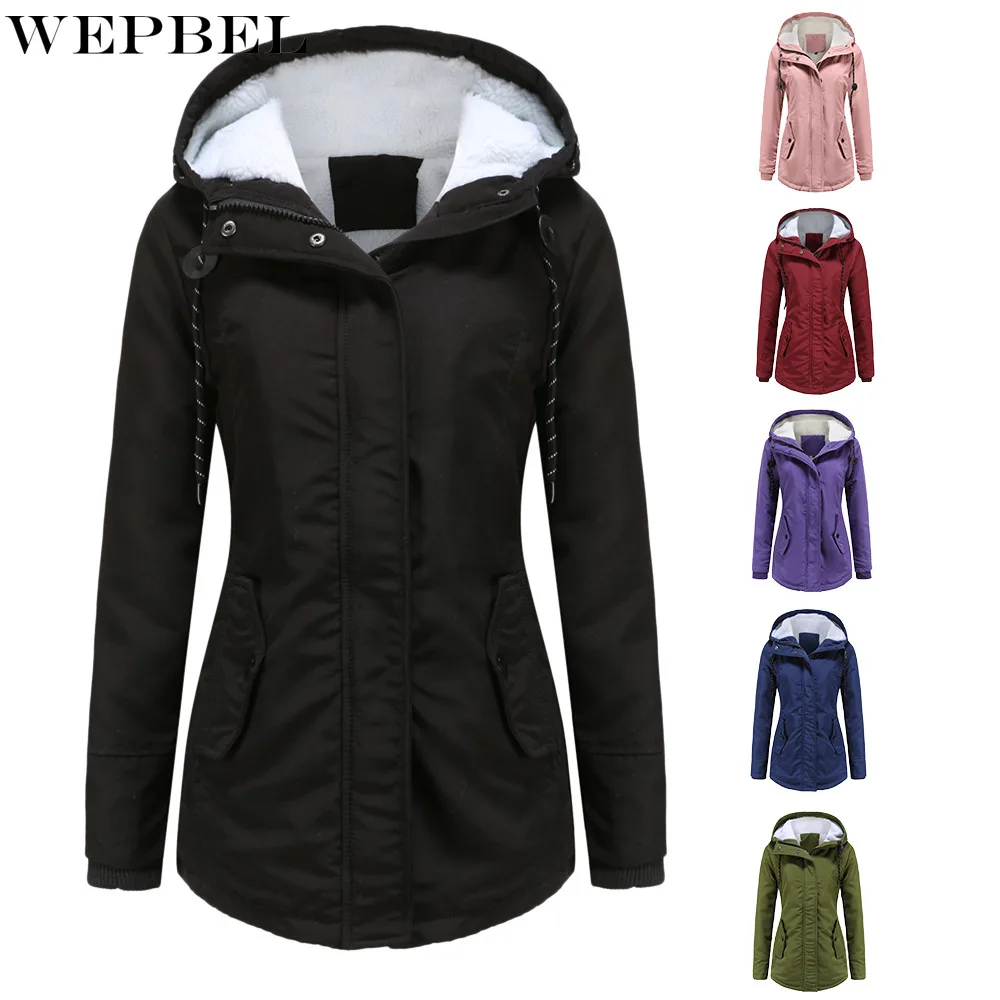 

Модная женская зимняя утепленная куртка WEPBEL, флисовые толстовки с капюшоном, пальто, парки, куртка на молнии, верхняя одежда