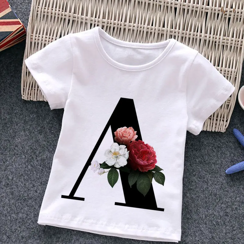 

Unisex Summer New T-shirt Fashion Alphabet Girls Tshirts Harajuku Retro Boy Tshirt Flowers Element Nice Round Neck Kids Tshirt