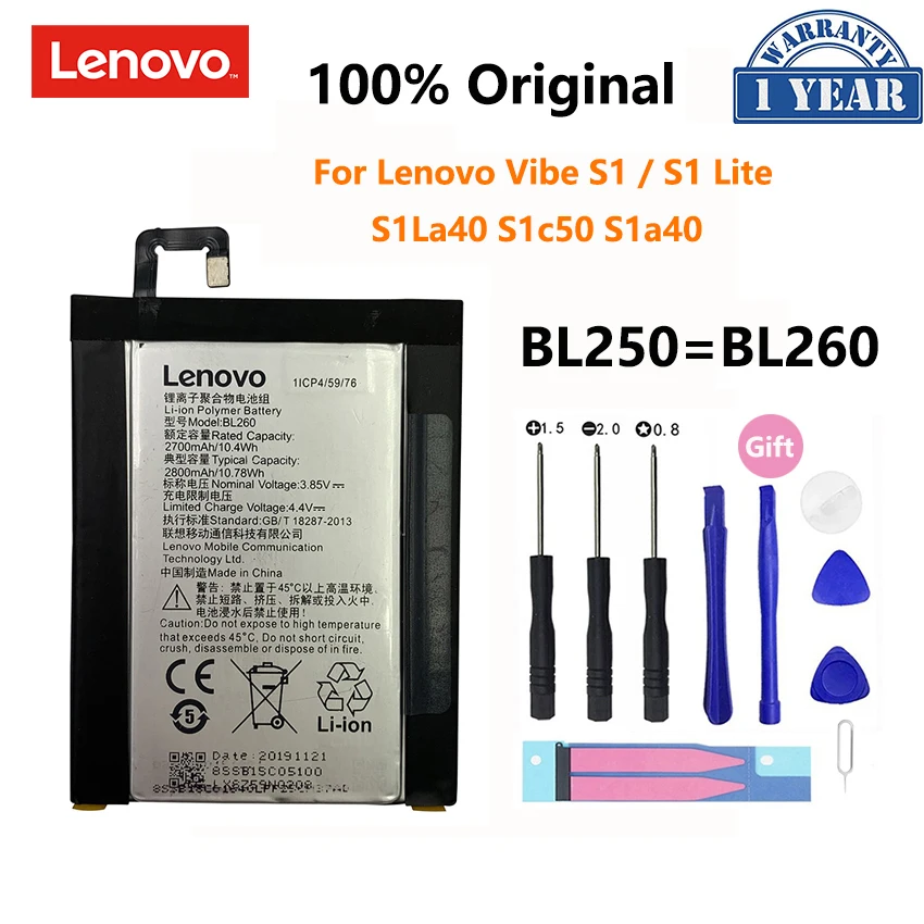 100% Оригинальный аккумулятор BL250 2700 мАч для Lenovo VIBE S1 S1c50 S1a40 BL260 S1Lite S1La40