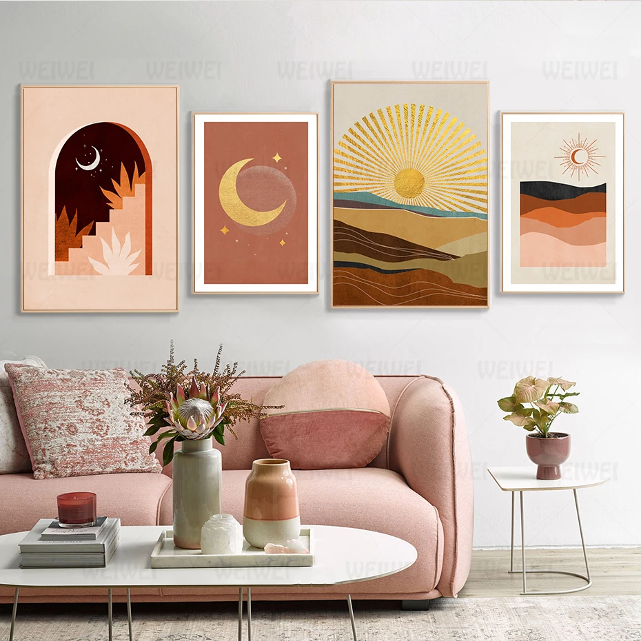 Модная коллекция абстрактная луна звезды монтина Ландшафтная живопись на холсте