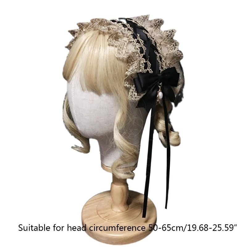 

Gothic Lolita Lace Headband Ribbon Bow Pearl Pendant Sweet Cosplay Headdress M6CD
