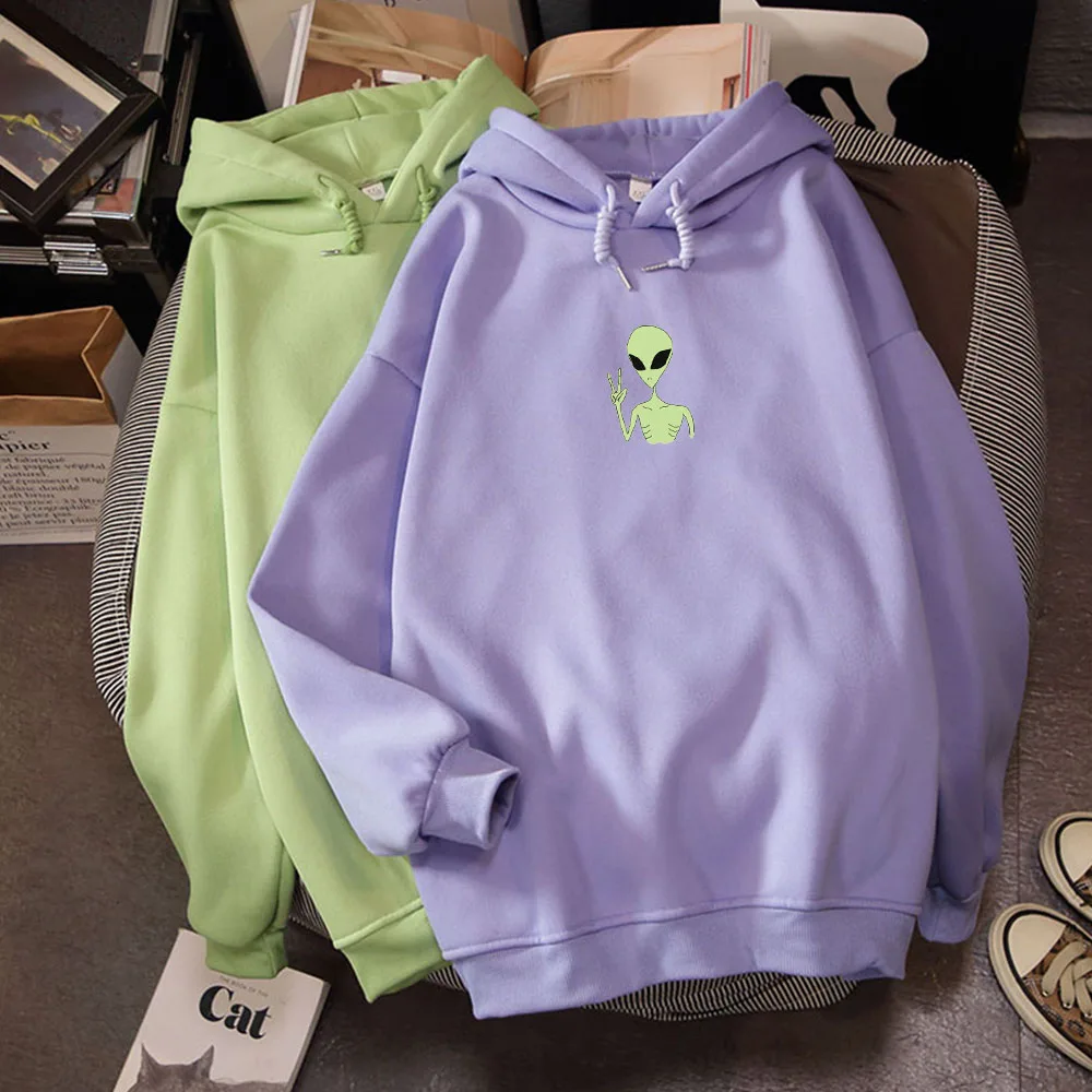 

New Fashion Harajuku Kawaii Funny Alien Oversized Hoodies Sweatshirt Women Long Sleeves Streetwear Hooded Tops Female