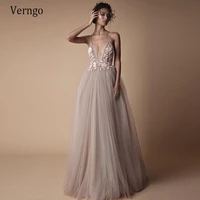 verngo sexy boho beach wedding dress 2021 spaghetti straps 3d flower tulle a line backless bridal gowns long formal dress