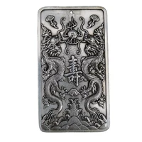 china old tibetan silver relief shuanglong shou character amulet pendant feng shui lucky pendant