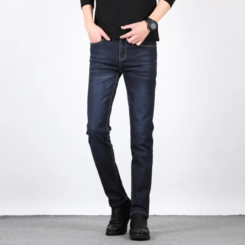 Джинсы мужские зимние стрейчевые теплые флисовые брюки из денима хлопковые