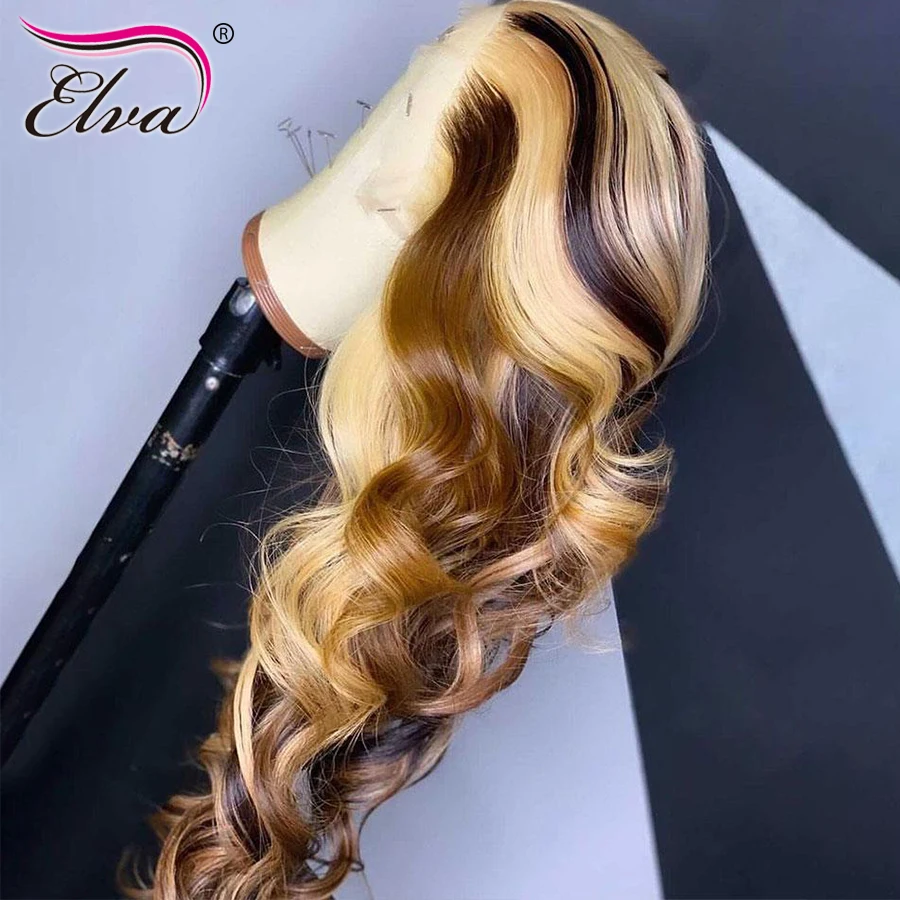 Фото Волосы Elva 13x6 волнистые волосы с эффектом омбре цветной парик на сетке из