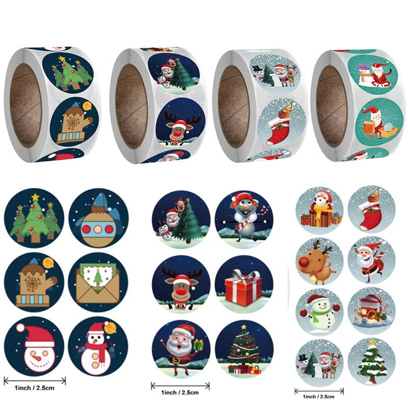 

500Pcs/Roll Merry Christmas Stickers Animals Snowman Trees Decorative Stickers Wrapping DIY Gift Box Envelope Label Tags