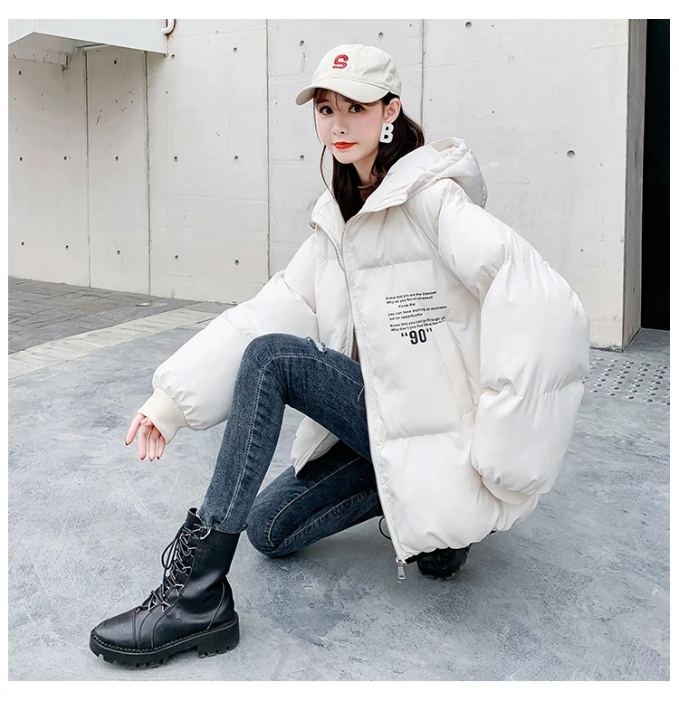 Женская короткая куртка Повседневная теплая с капюшоном зима 2021 мультяшная