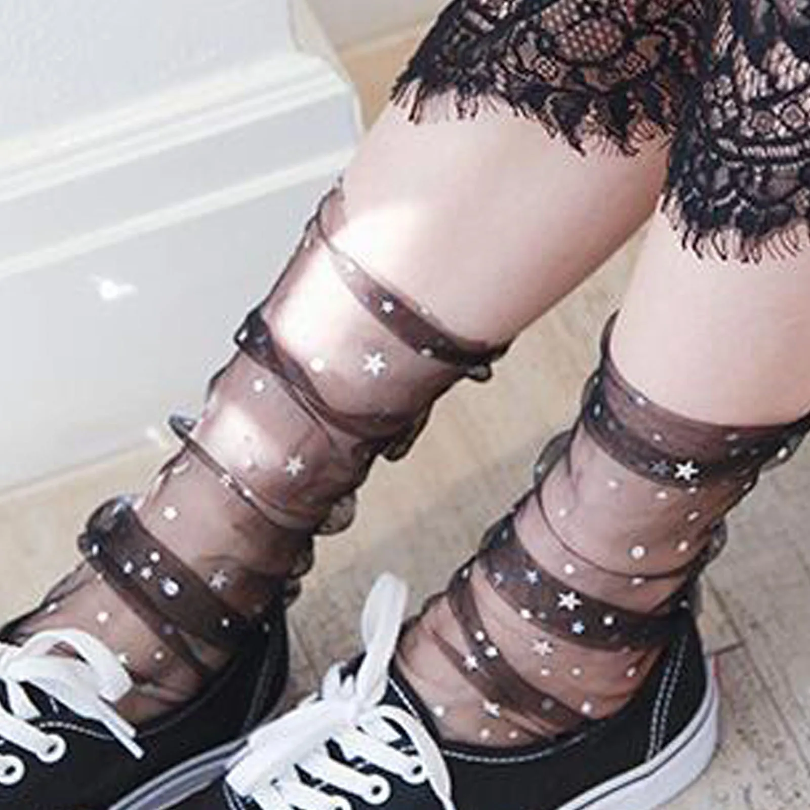 

Fashion Women Mesh Ladies Breathability Lace Thin Socks Transparent Stretch Elasticity Ankle Net Yarn Thin Women Cool Socks