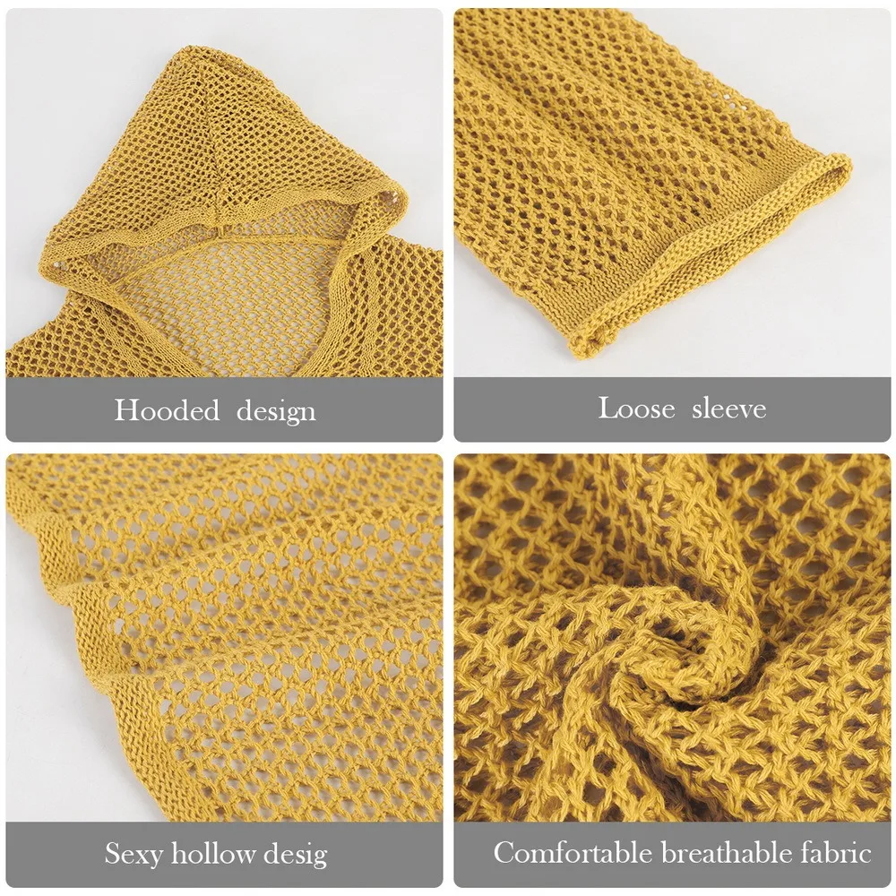 

Women's Knitted Hollow Sweaters Outer Sun Protection Thin Hooded Sun Protection Clothing Loose Summer Autumn Sweater