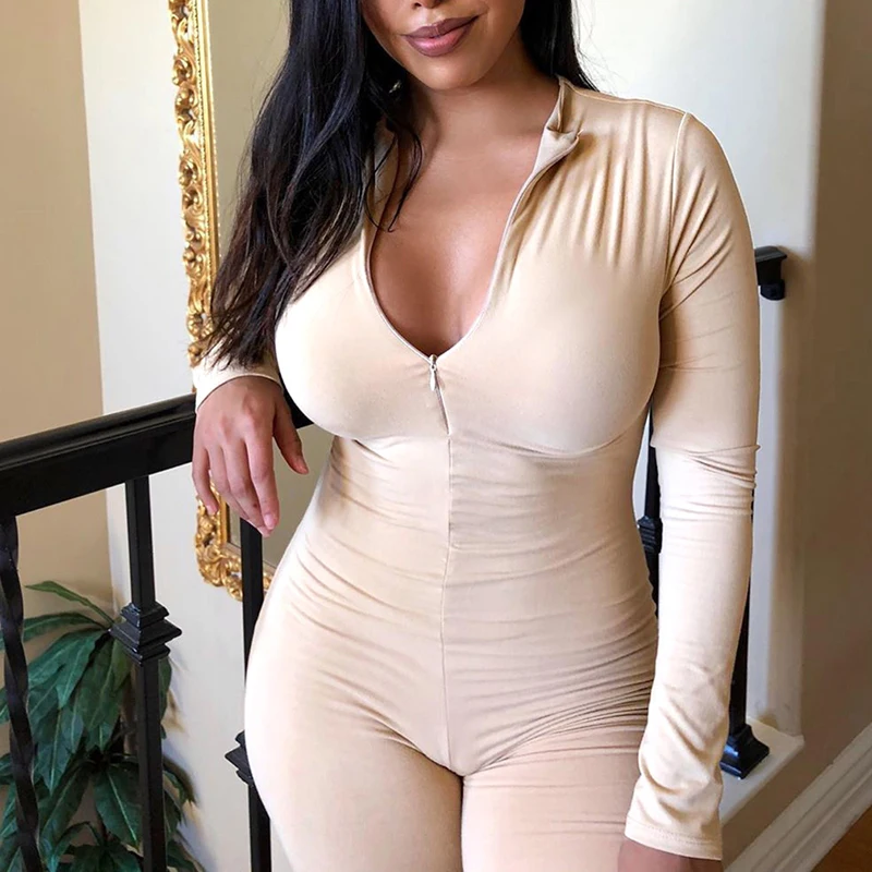 

2021 Autumn Women Sexy Jumpsuit Streetwear Long Sleeve Bodycon Solid Winter Sport Jumpsuits Romper Overalls For Women