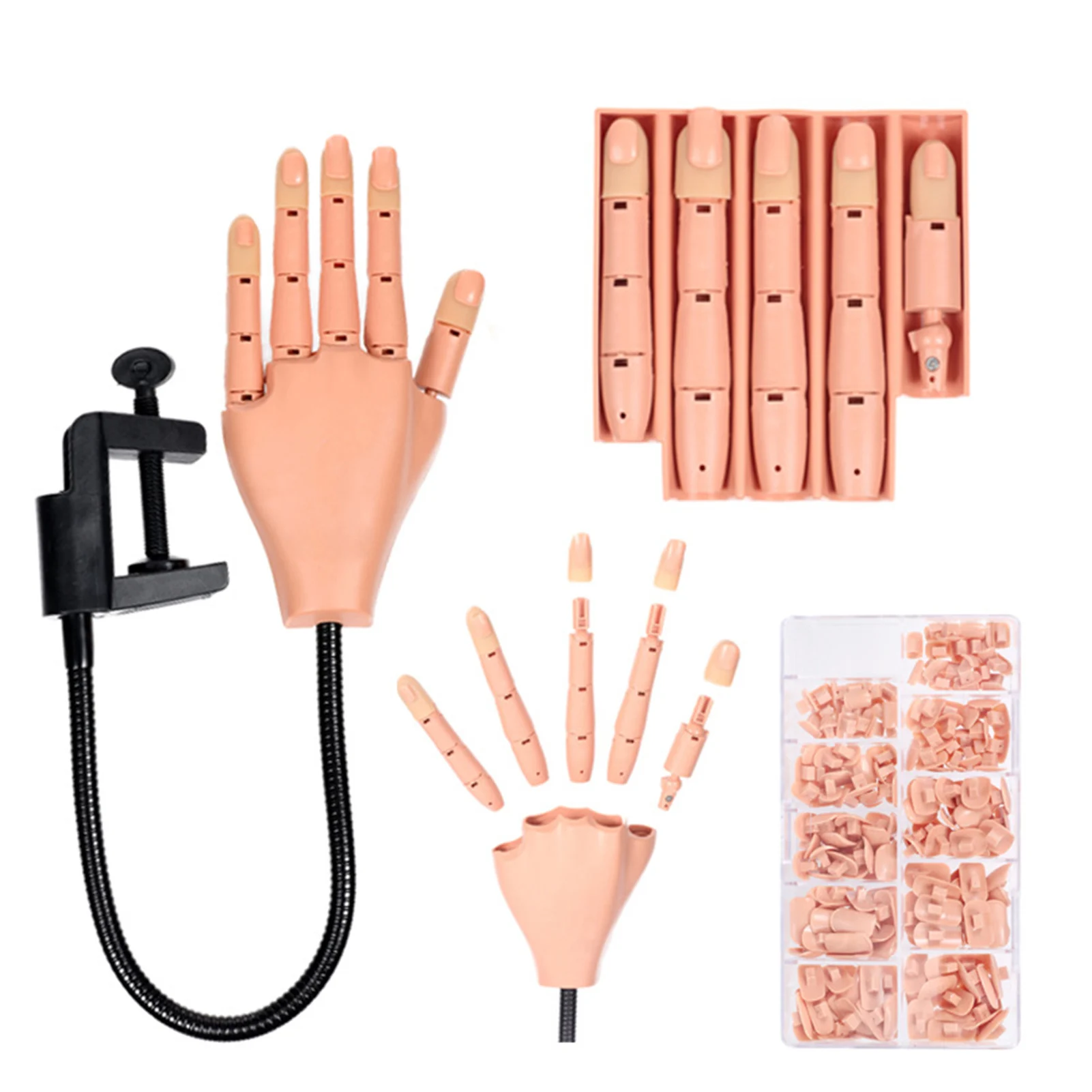 

Salon Reusable ABS Movable For Beginners Flexible Training Tool Nails Practice Model Hand Kit DIY Manicure 200pcs False Tips