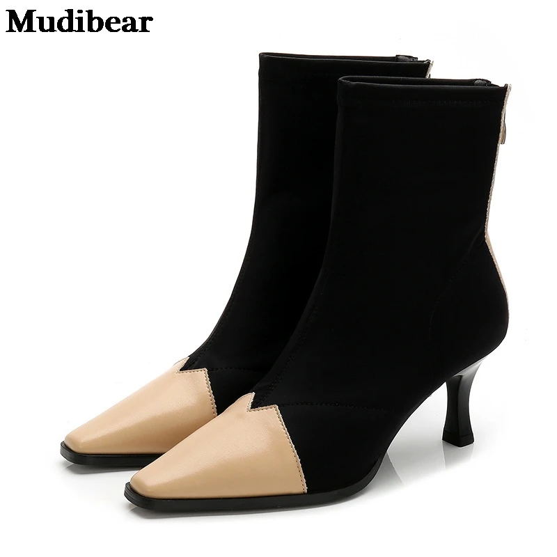 

Mudibear Winter Women's Shoes Martin Boots Lady High Heels Thin Heeled Low-Rise Warm Non-Slip Comfortable 34-40 Footwears 6-8CM
