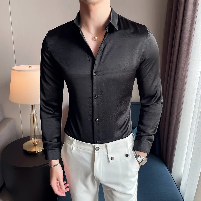 Solid Color Shirts for Men 2021 Autumn Long Sleeve Slim Casual Shirt Business Dress Formal Social Party Streetwear Chemise Homme