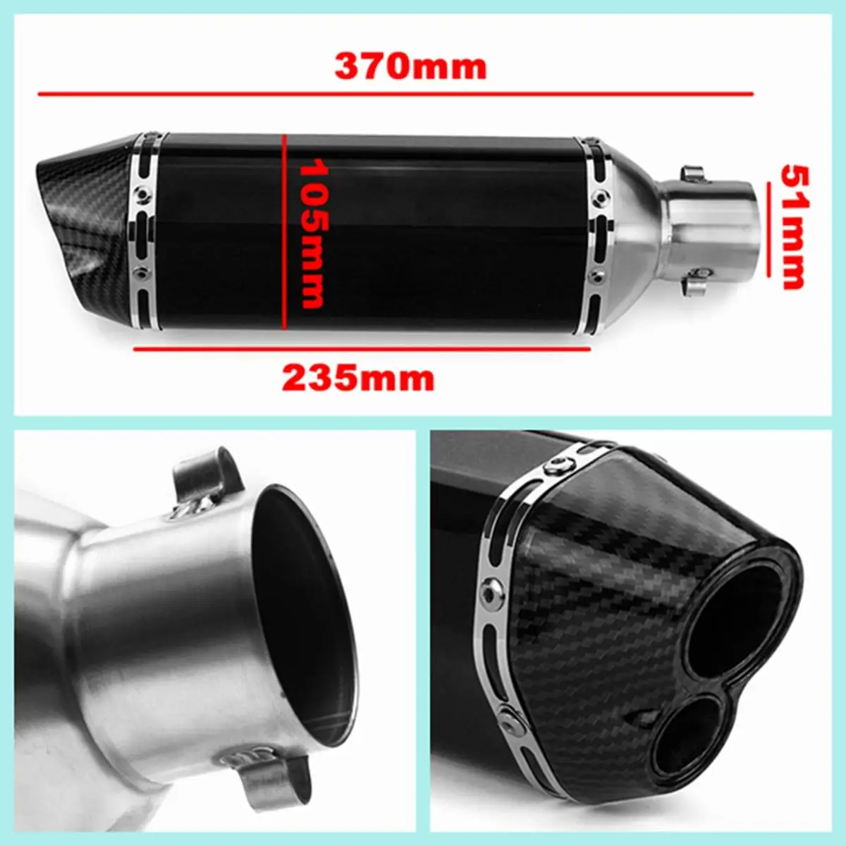 

38-51mm 370mm/14.57 Motorcycle Exhaust Carbon Stainless Steel Muffler Pipe Double Air Outlet for Kawasaki/Yamaha