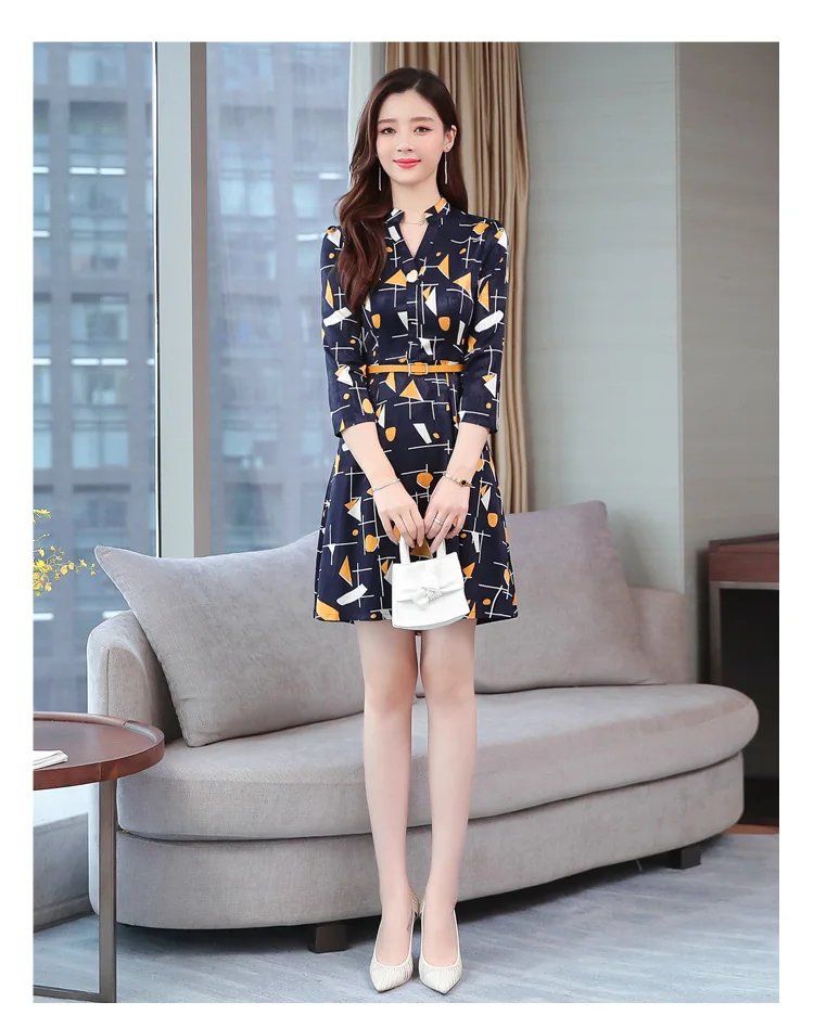 Vintage Print Chiffon Long Sleeve Mini Dress Autumn Winter Chic Plus Size Women Bodycon Dress Elegant Femal Party Vestidos