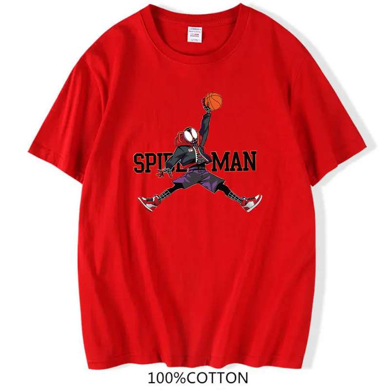 Marvel 2021 Summer New Style T Shirt for Men Anime Spiderman Print T-shirt 100% Cotton Oversized Men's Short Sleeve T-shirt