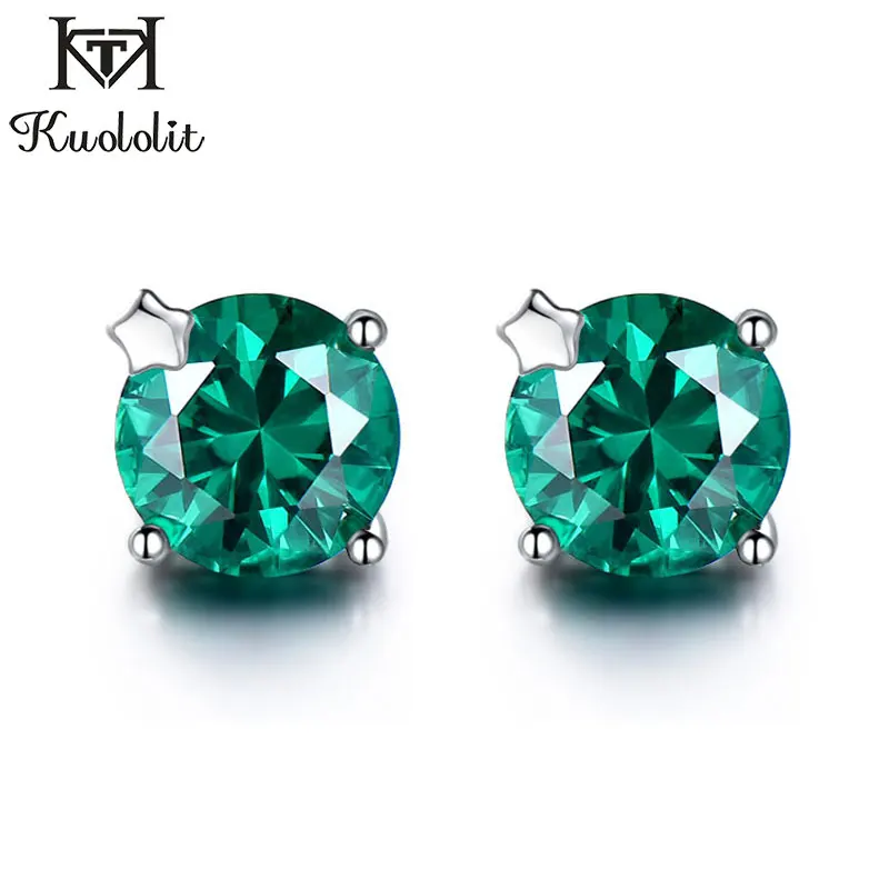 Kuolit 2.0ct натуральный Лондонский голубой топаз чистый 925 пробы серебряные серьги гвоздики для женщин Звезда рождественские украшения свадебный подарок - Цвет камня: Emerald