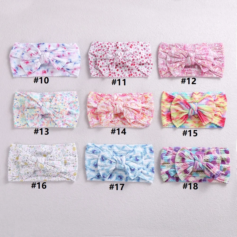 

New Braid Nylon Bow Headbands Cable Design Print Bows Baby Turban Floral Elastic Hairband Hair Accessories For Girls Kids