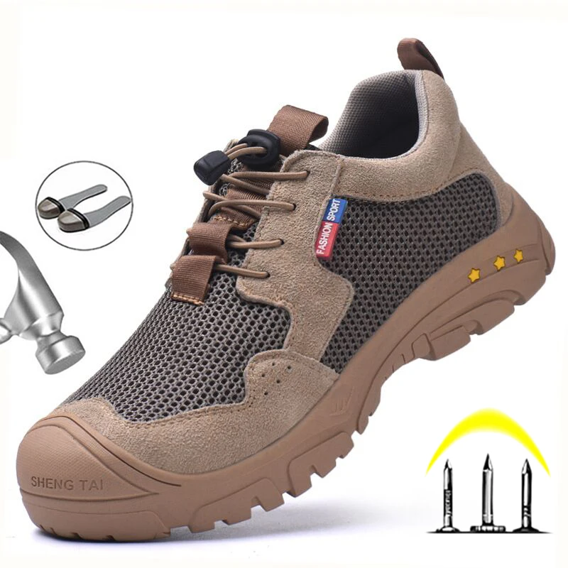 

Breathable Men's Safety Shoes Steel Toe Work Safety Boots Anti-smashing Work Shoes Outdoor Sneakers Men Indestructible Shoes