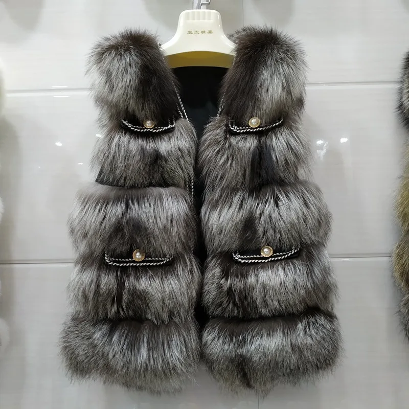 

Women's high quality real fox fur vest 100% natural real fur 2020 fashion fur coat jacket vest Genuine Leather coat Female