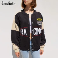 insgoth streetwear letter embroidery print jacket goth harajuku punk oversized long sleeve baseball uniform women autumn outwear