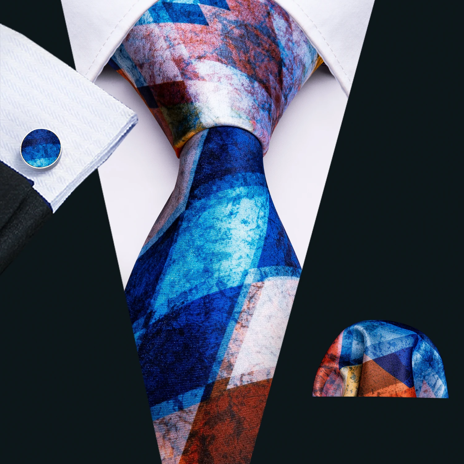 Men Necktie Gravat Handkerchief Cufflinks Set Silk Ties Suit Party Business Tie Print Fashion Novelty Paisley for Men Adult Blue