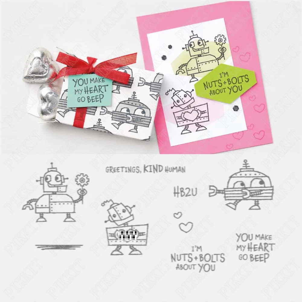 

Cute Robot Stamps Metal Cutting Dies & Stamps Scrapbook DiaryDecoration Embossing Template DIY Greeting Card Handmade 2022