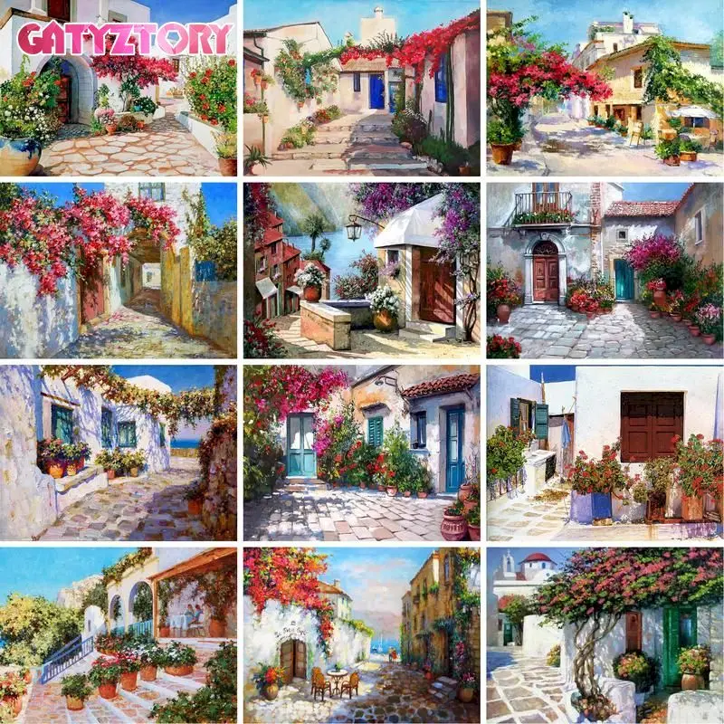 

GATYZTORY 60x75cm Frame DIY Painting By Numbers Santorini Trail Landscape Paint By Numbers Acrylic Canvas By Numbers Home Decors