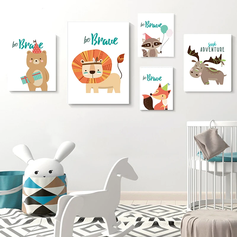 Настенная картина для детской комнаты с изображением медведя кролика лисы оленя