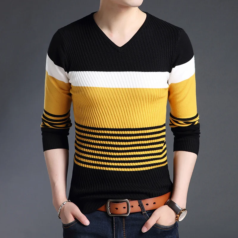 Sweaters 2021 Brand New Men's Fashion Pullovers Striped Slim Fit Jumpers Knitwear Warm Autumn Korean Style Casual Men Clothes