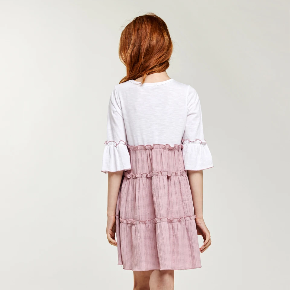 CupofSweet Contrast Dolly Elegant Kiddie Dress Girls Clothing Cropped Sleeve Summer Korean Fashion Casual Dresses | Детская одежда и