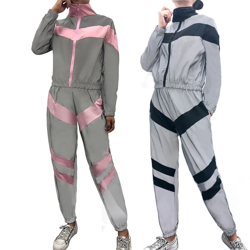 

Women Set Spring Summer Fashion Women Suit 2022 New Two-Piece Stitching Reflective Sports Long Sleeve Stripe Leisure Suit NBH202