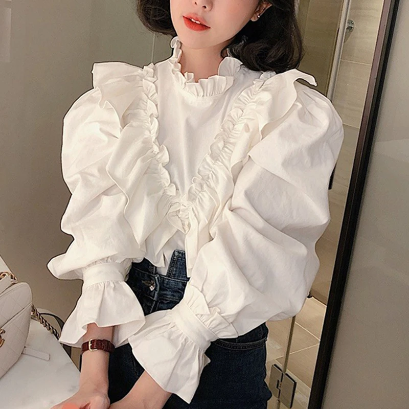 Рубашка PERHAPS U женская с воротником-стойкой белая однотонная блузка