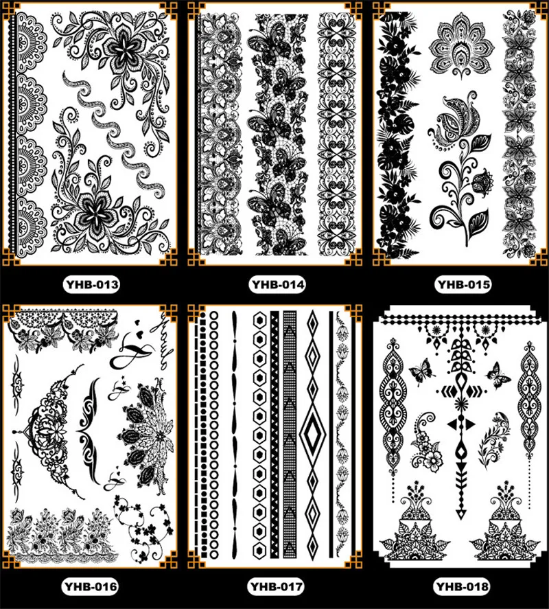 2 шт. женские черные кружевные наклейки для татуировок водонепроницаемые прочные