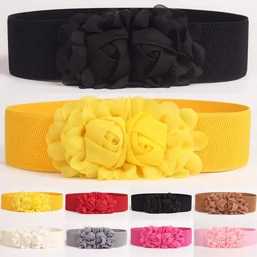 2020 Women Girl Wide Stretch Elastic Waist Belt Solid Color Flower Waistband belts for women поясок для платья ремень женский  - buy with discount